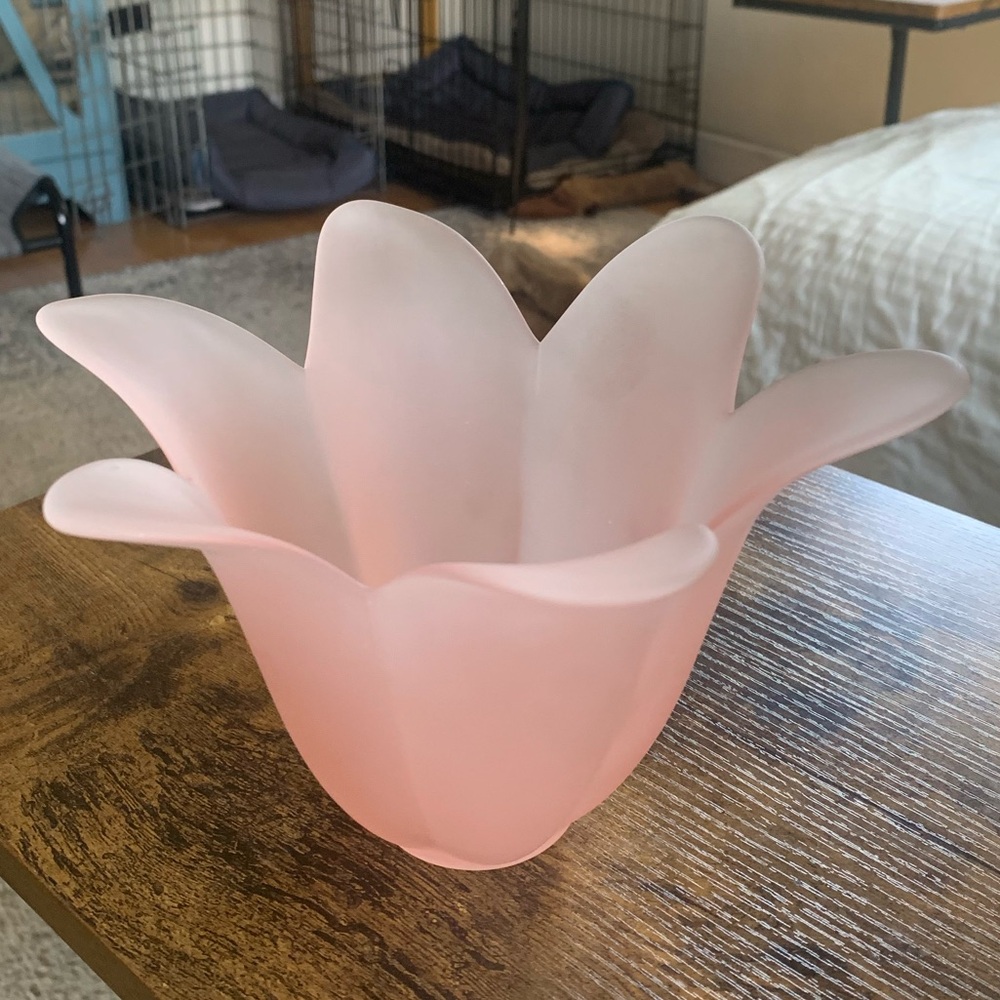 Vintage Frosted Peachy Pink Glass Tulip Vase Votive Candle Holder 5 Inch